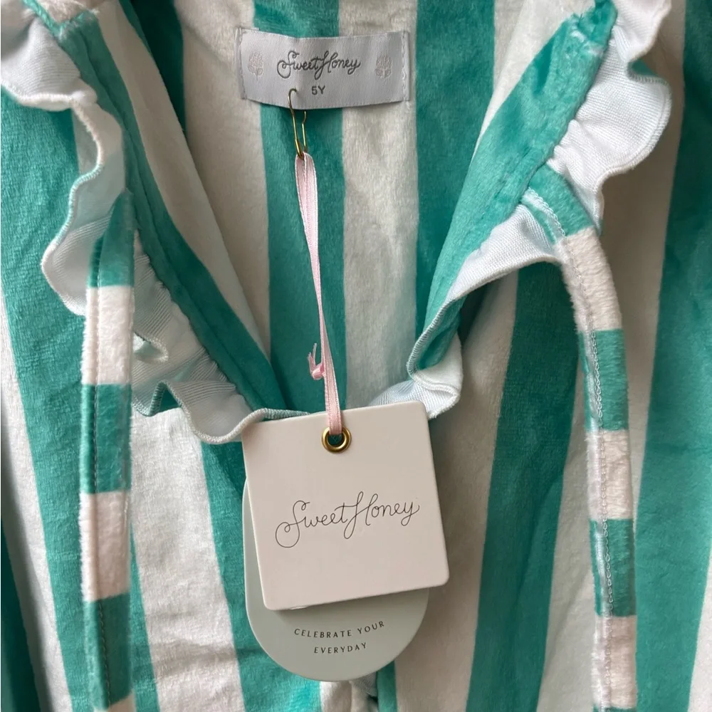 Sweet Honey Ruffled Teal and White Swim Robe